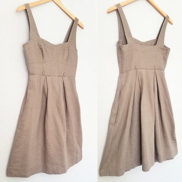 Black Halo 100% Linen Bustier Sweetheart Pleated Front Mini Dress Size 2 No Belt - Picture 15 of 15